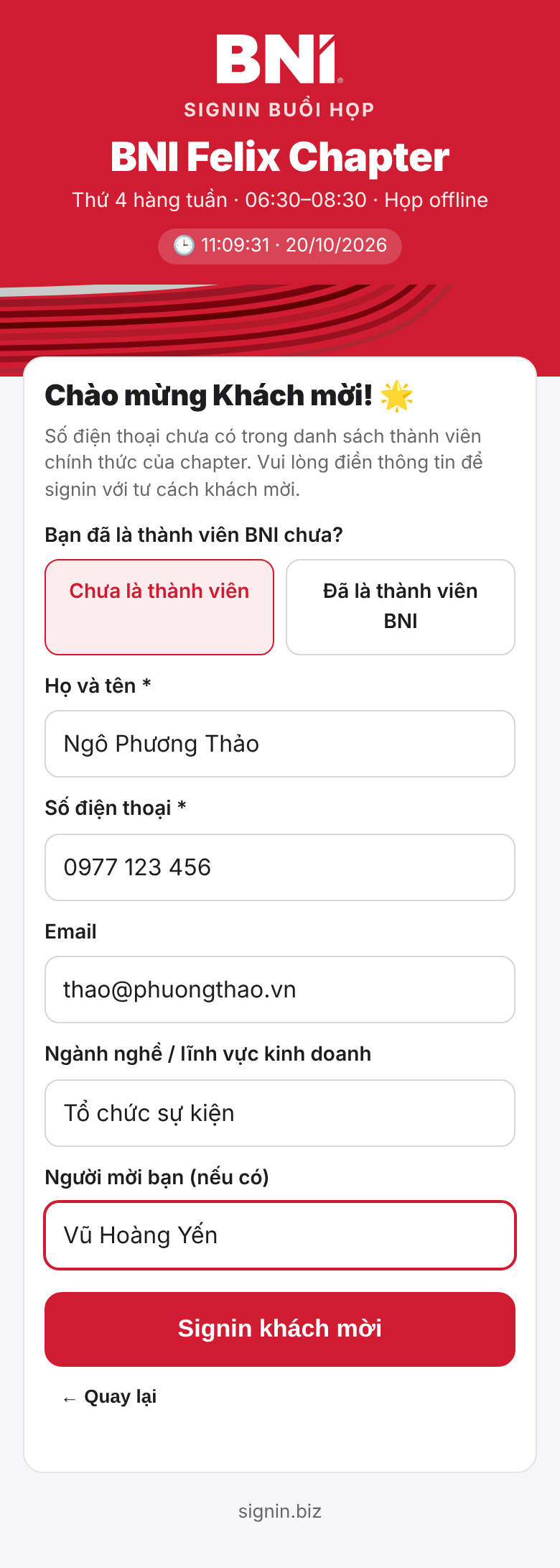 Form khách mời